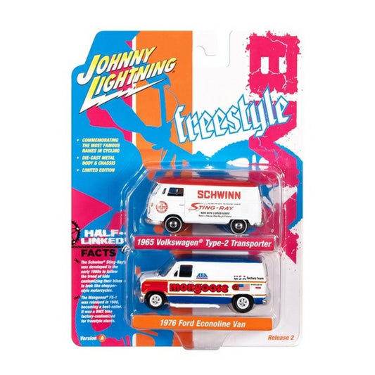 Available to Order – Schwinn 1965 Volkswagon Type 2 White W/red Top and Mongoose 1976 Ford Van White, Red and Blue 1:64 Johnny Light Model (JLPK022A-2)