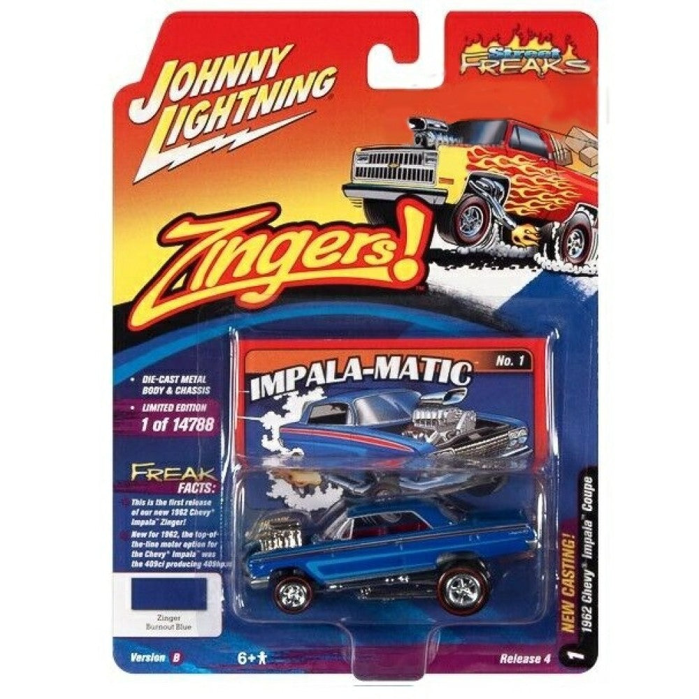 Available to Order – Street Freaks Release 4 2021 B 1962 Chevrolet Impala Coupe (zinger) Deep Blue Gloss 1:64 Model (jlsf022b-1) 1:64 Johnny Lightning Model (JLSF022B-1)