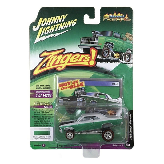THIS ITEM IS AVAILABLE TO ORDER FROM OUR SUPPLIER - 1:64 JLSF022B-2 JOHNNY LIGHTNING STREET FREAKS RELEASE 4 2021 B 1966 CHEVROLET CHEVELLE (ZINGER) PEARL WHITE AND METALLIC GREEN