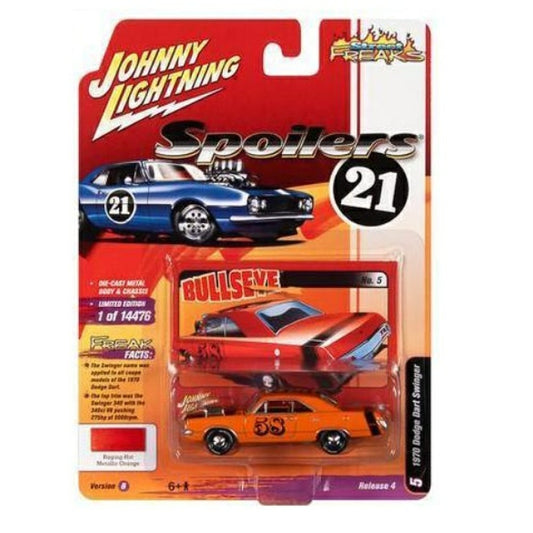 THIS ITEM IS AVAILABLE TO ORDER FROM OUR SUPPLIER - 1:64 JLSF022B-5 JOHNNY LIGHTNING STREET FREAKS RELEASE 4 2021 B 1970 DODGE DART (SPOILERS) METALLIC RED-ORANGE W/BLACK STRIPE