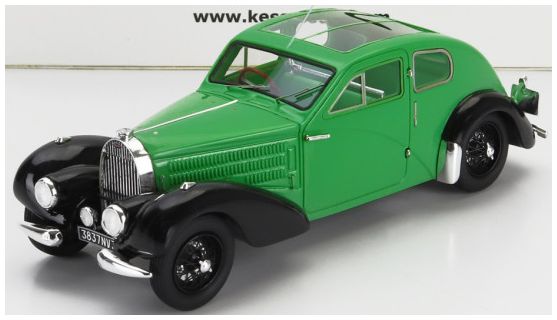 Bugatti 57C s/n.57335 Coupe Aerodynamique Green/Black Panoramic Roof 1938 1:43 – diecast model