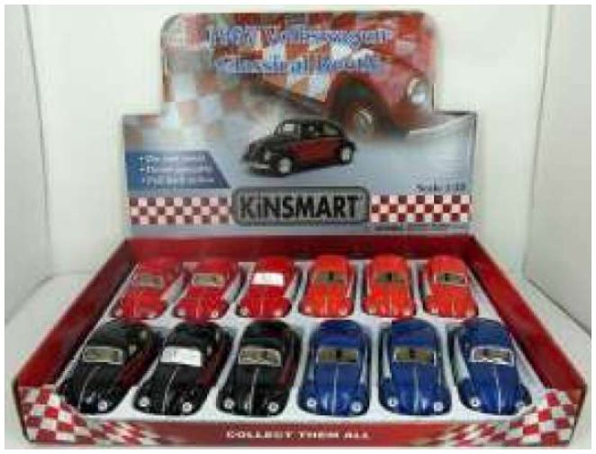 Available To Order – VW Beetle 1967 (12pcs) (3 x Red/3 x Black/3 x Orange/3 x Blue) 1:32 Kinsmart Model (KIN 5373D)