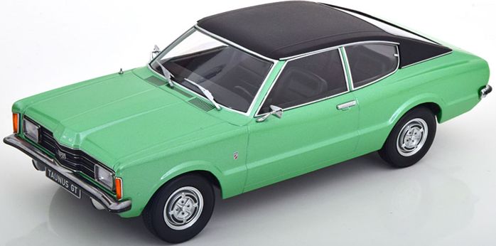 Available To Order – Ford Taunus GT Coupe 1971 Green Metallic Black w/Vinyl Roof (Squared Headlights) 1:18 (KKS DC181004)
