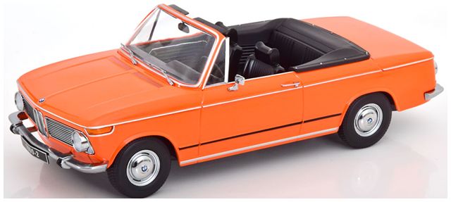 Available To Order – BMW 1600-2 Cabrio 1968 Orange w/Removable Softtop 1:18 (KKS DC181101)