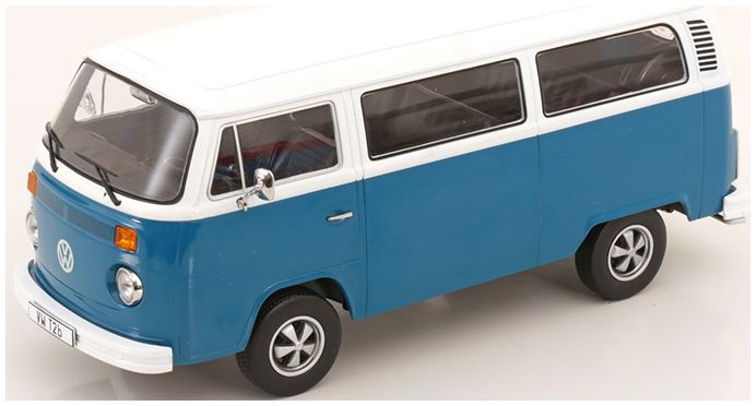 Available To Order – VW T2b Bus 1972 Blue/White w/Fuchs Rims 1:18 (KKS DC181362F)