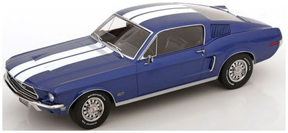Available To Order – Ford Mustang GT Fastback 1968 Blue Metallic/White 1:18 (KKS DC181394)