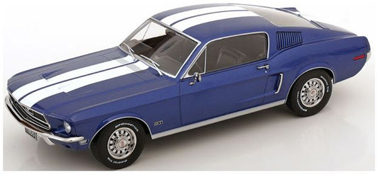 Available To Order – Ford Mustang GT Fastback 1968 Blue Metallic/White 1:18 (KKS DC181394)
