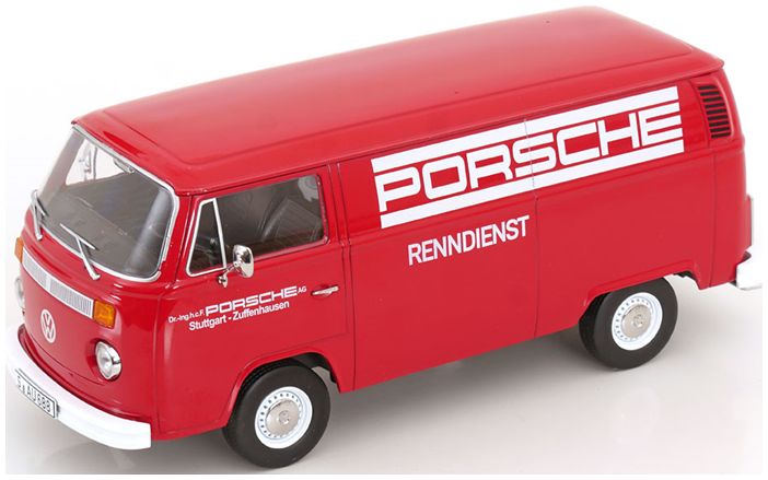 Available To Order – VW T2b Delivery Van 1972 Porsche Renndienst Red 1:18 (KKS DC181412)