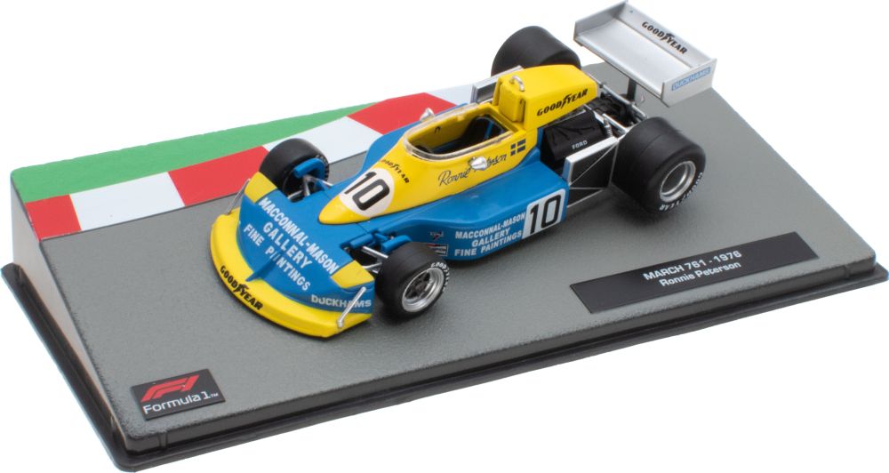 March 761 - 1976 Ronnie Peterson Yel/Blue F1 Collection - Cased 1:43 – diecast model