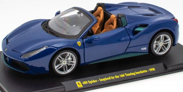 Ferrari 488 Spider Blue - Inspired by 1950 166 Touring- Supercar Collection Gift 1:24 1:24 – diecast model