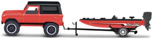 Available to Order – Ford Bronco 1966 + Trailer + Bass Boat Red/Black 1:64 (MAI 15368R)