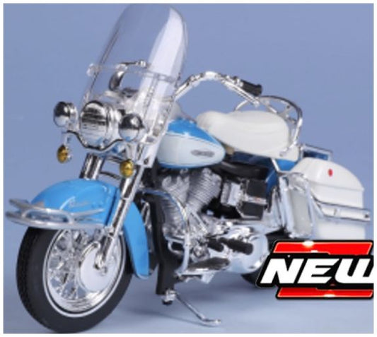 Available To Order – Harley Davidson FLH Electra Glide 1966 Blue/White 1:18 Maisto Model (MAI 23104)