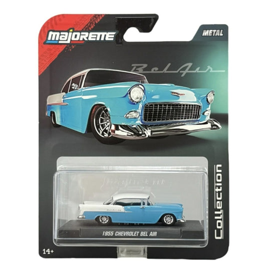 Available to Order – 1:64 Majorette 1955 Chevrolet Bel Air Blue/White with Display Case MAJ85CHEVBELAIR