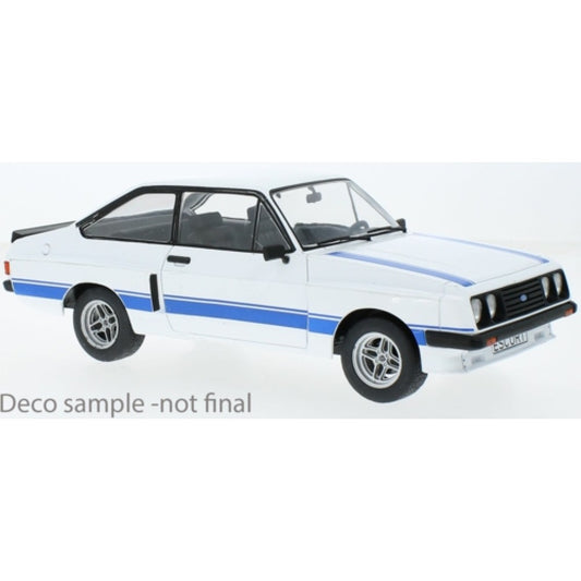 Available to Order – 1:18 MCG Ford Escort Mk Ii R White with Blue Bonnet Stripes MCG18350