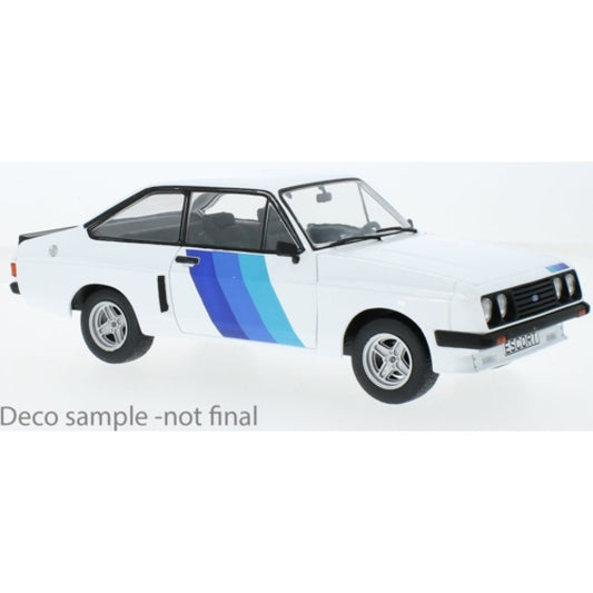Available to Order – 1:18 MCG Ford Escort Mk Ii R White with Blue Flash MCG18351