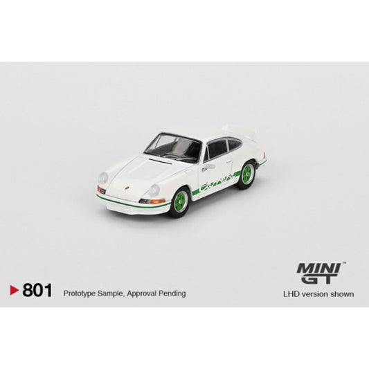 1/64 MINI GT MGT00801-R PORSCHE 911 CARRERA RS 2.7 GRAND PRIX WHITE WITH GREEN LIVERY (RHD)