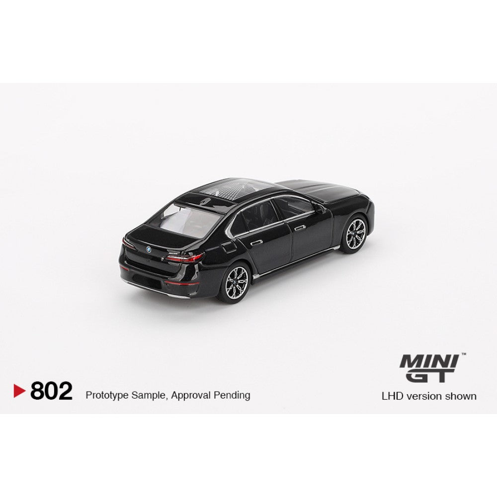 BMW i7 eDrive50 Black Sapphire (LHD) Blister Packaging 1:64 Mini GT Model Car (MGT00802-BL)
