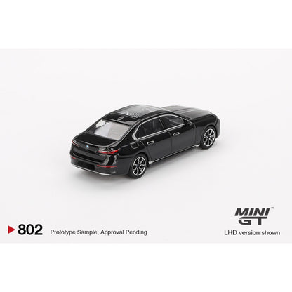 BMW i7 eDrive50 Black Sapphire (LHD) Blister Packaging 1:64 Mini GT Model Car (MGT00802-BL)
