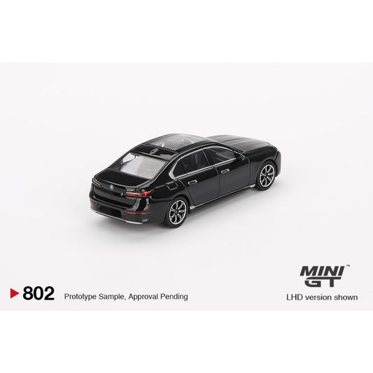 BMW I7 EDRIVE50 Black Sapphire (LHD) Blister Packaging 1:64 Mini GT Model Car (MGT00802-BL)