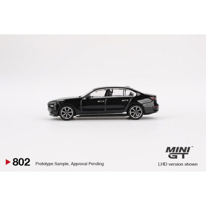 BMW i7 eDrive50 Black Sapphire (LHD) Blister Packaging 1:64 Mini GT Model Car (MGT00802-BL)