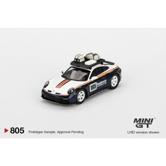 1:64 MINI GT MGT00805-R PORSCHE 911 DAKAR RALLYE DESIGN PACKAGE WHITE/GENTIAN BLUE METALLIC (RHD)