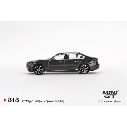 BMW I7 XDRIVE60 Dravit Grey (LHD) 1:64 Mini GT Model Car (MGT00818-L)