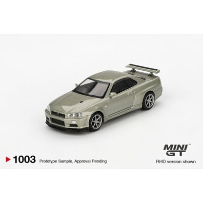 Nissan Skyline GT-R (R34) V-Spec Ii Nür Millennium Jade (RHD) 1:64 Mini GT Model Car (MGT01003-R)