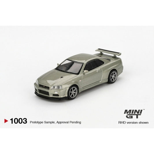 PRE ORDER STOCKS DUE OCTOBER / NOVEMBER 2025 1/64 MINI GT MGT01003-R NISSAN SKYLINE GT-R (R34) V-SPEC II NURMILLENIUM JADE (RHD)