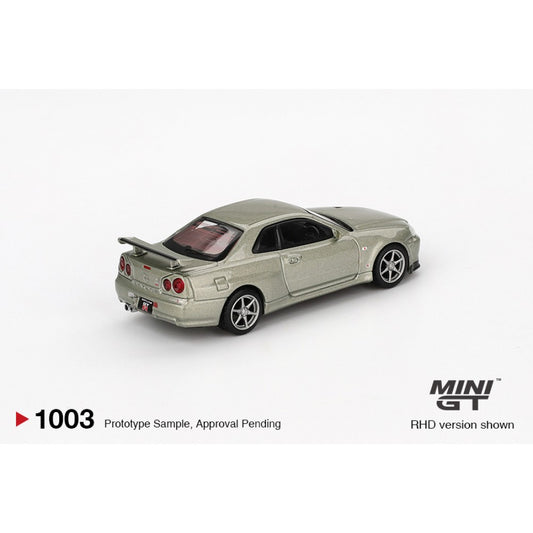 Nissan Skyline GT-R (R34) V-Spec Ii Nür Millennium Jade (RHD) 1:64 Mini GT Model Car (MGT01003-R)