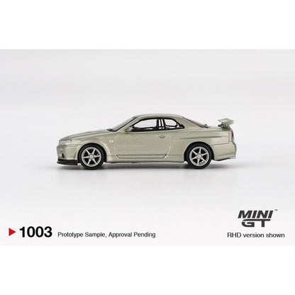 Nissan Skyline GT-R (R34) V-Spec Ii Nür Millennium Jade (RHD) 1:64 Mini GT Model Car (MGT01003-R)