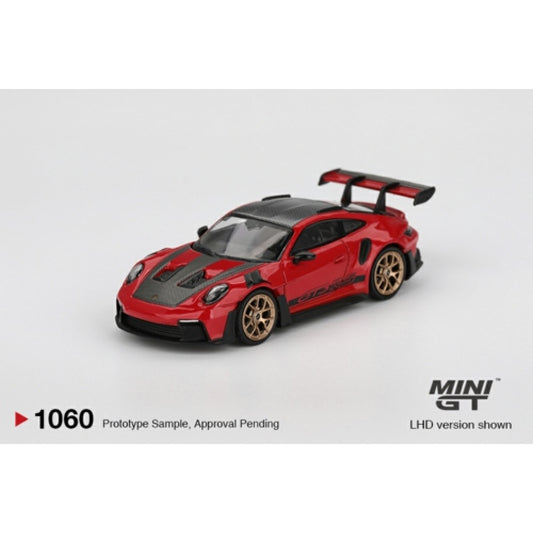 PRE ORDER STOCKS DUE NOVEMBER / DECEMBER 2025 1:64 MINI GT MGT01060-R PORSCHE 911 (992) GT3 RS WEISSACH PACKAGE GUARDS RED (RHD)