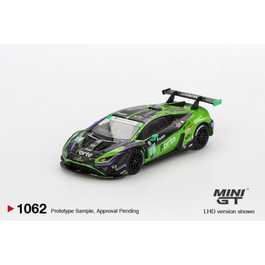 PRE ORDER STOCKS DUE DECEMBER 2025 / JANUARY 2026 1:64 MINI GT MGT01062-L LAMBORGHINI HURACAN GT3 EVO2 NO.78 FORTE RACING 2024 IMSA DAYTONA 24 HRS (LHD)