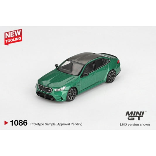 PRE ORDER STOCKS DUE JANUARY / FEBRUARY 2026 1:64 MINI GT MGT01086-R BMW M5 (G90) ISLE OF MAN GREEN METALLIC (RHD)