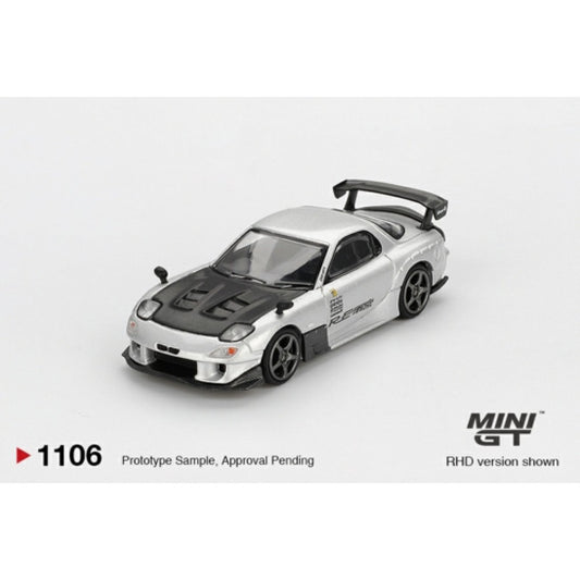 Pre-Order - 1:64 MINI GT Mazda RX-7 Re-Amemiya Silver Metallic (LHD) Blister Packaging MGT01106-BL Stocks Due Apr / May 2026