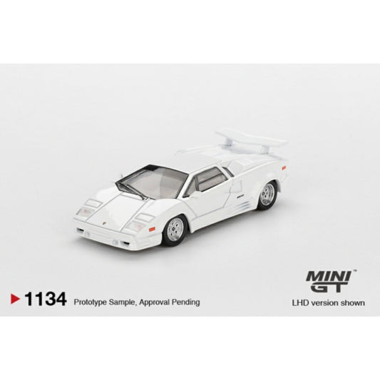 PRE ORDER STOCKS DUE FEBRUARY / MARCH 2026 1:64 MINI GT MGT01134-L LAMBORGHINI COUNTACH 25TH ANNIVERSARY WHITE (LHD)