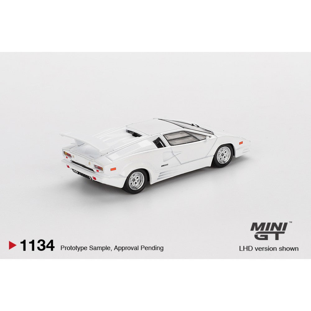 Lamborghini Countach 25TH Anniversary White (LHD) Blister Packaging 1:64 Mini GT Model Car (MGT01134-BL)
