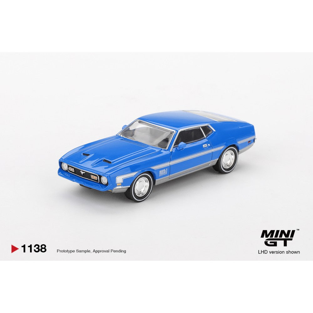 Pre-Order - 1:64 MINI GT Ford Mustang Mach 1 Grabber Blue (Lhd) MGT01138-L Stocks Due Aug / Sept 2026