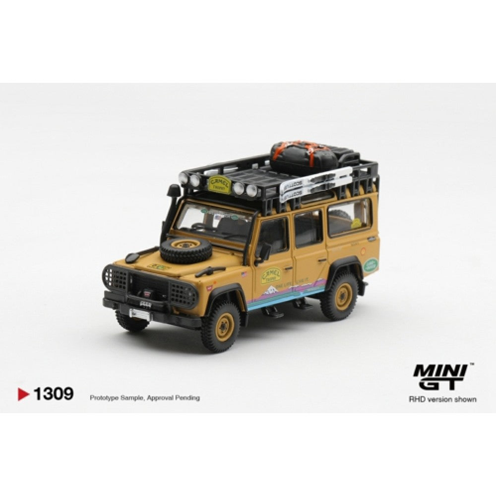 Pre-Order – Land Rover Defender 110 1998 Camel Trophy Tierra Del Fuego CT.10 USA (RHD) Blister Packaging MGT01309-BL Stocks Due Jan / Feb 2027 1:64 Mini GT Diecast Model