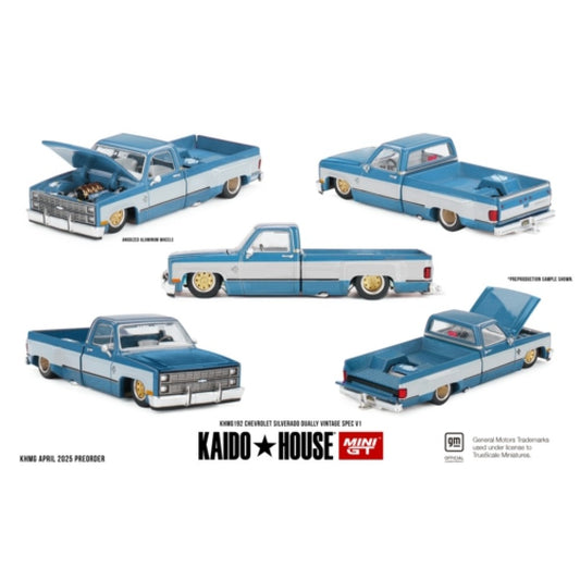 PRE ORDER STOCKS DUE NOVEMBER / DECEMBER 2025 1/64 MINI GT MGTKHMG192 CHEVROLET SILVERADO DUALLY VINTAGE SPEC V1