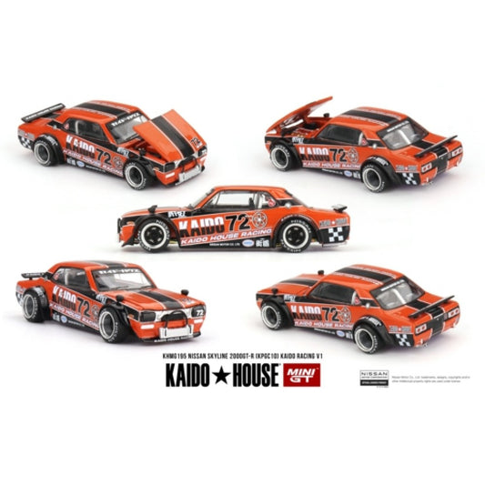 PRE ORDER STOCKS DUE NOVEMBER / DECEMBER 2025 1/64 MINI GT MGTKHMG195 NISSAN SKYLINE 2000GT-R (KPGC10) KAIDO RACING V1