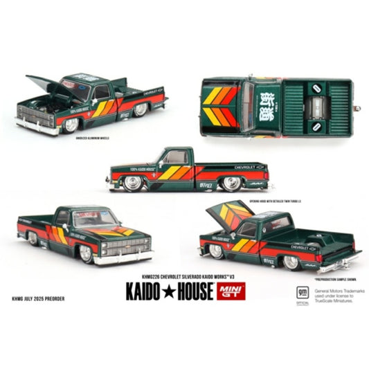PRE ORDER STOCKS DUE DECEMBER 2025 / JANUARY 2026 1:64 MINI GT MGTKHMG226 CHEVROLET SILVERADO KAIDO WORKS V3
