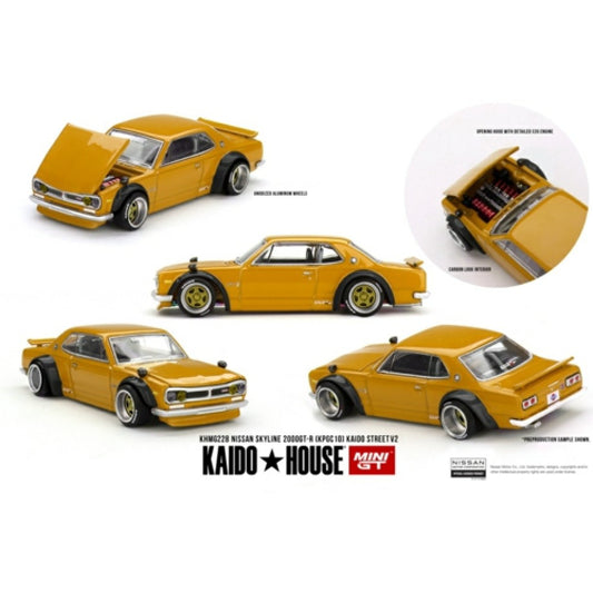 PRE ORDER STOCKS DUE DECEMBER 2025 / JANUARY 2026 1:64 MINI GT MGTKHMG228 NISSAN SKYLINE 2000 GT-R (KPGC10) KAIDO STREET V2