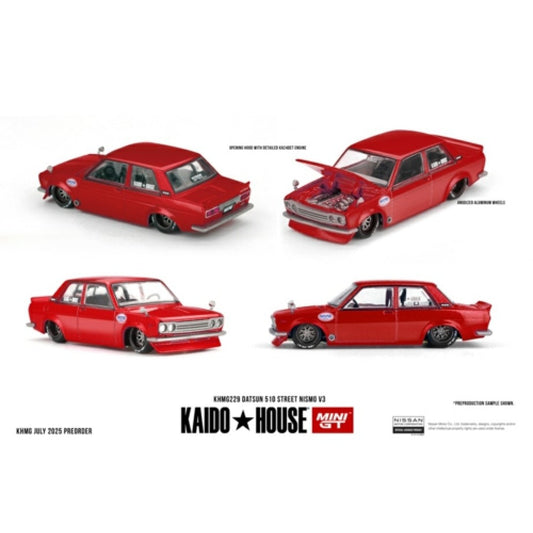 PRE ORDER STOCKS DUE DECEMBER 2025 / JANUARY 2026 1:64 MINI GT MGTKHMG229 DATSUN 510 STREET NISMO V3