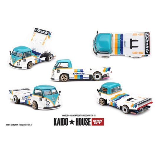 Pre-Order - 1:64 MINI GT Volkswagen T1 Greddy Pickup V1 MGTKHMG261 Stocks Due Sept / Oct 2026