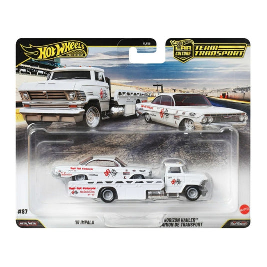 MHWFLF56-JHX88 Hot Wheels Team Transport '61 Impala Horizon Hauler #87 – diecast model