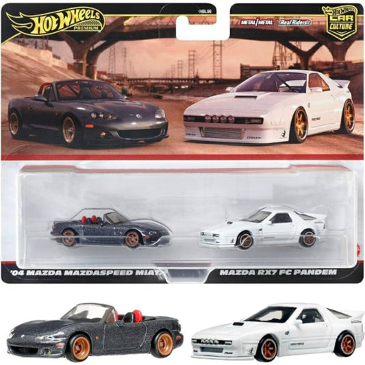 Available to Order – Hot Wheels 2 Pack '04 Mazda Mazdaspeed Miata and Mazda RX7 Fc Pandem and '93 Ford Escort RS Cosworth Mattel Toys Model (MHWHBL96-HRR75)