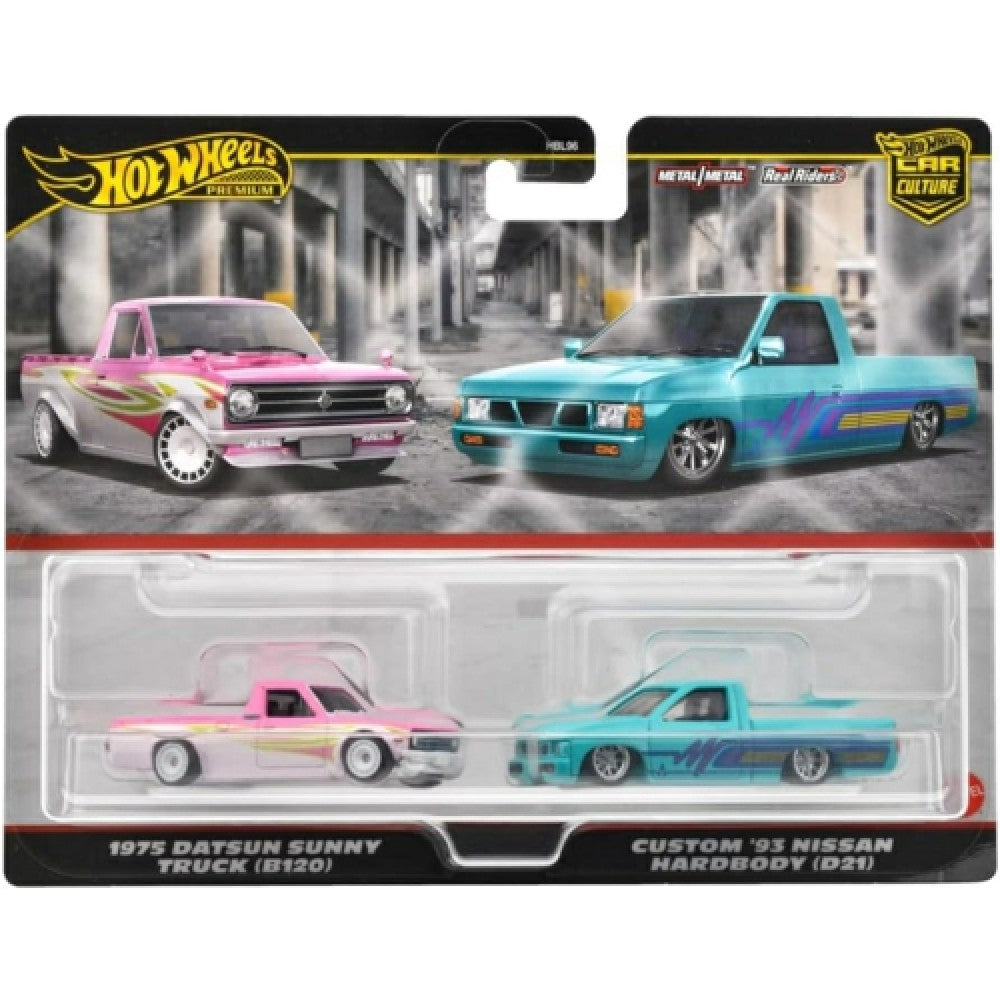 Available to Order – Hot Wheels 1975 Datsun Sunny Truck (b120) and Custom '93 Nissan Hardbody (d21) Mattel Toys Model (MHWHBL96-HRR78)