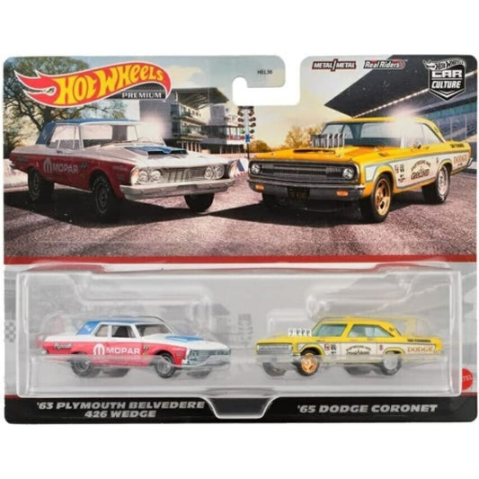 1:64 HOTWHEELS MHWHKF56 HOT WHEELS CAR CULTURE 2 PACK 1963 PLYMOUTH BELVEDERE 426 WEDGE AND 1965 DODGE CORONET SET