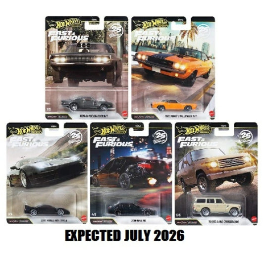 Available to Order – Expected July X10 Hot Wheels Fast and Furious Premium Assortment Case Q 2026 25th Anniversary Mattel Toys Model (MHWHNW46-956Q)