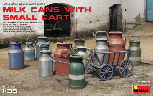 Milk Cans with Small Cart 1:35 Miniart Model